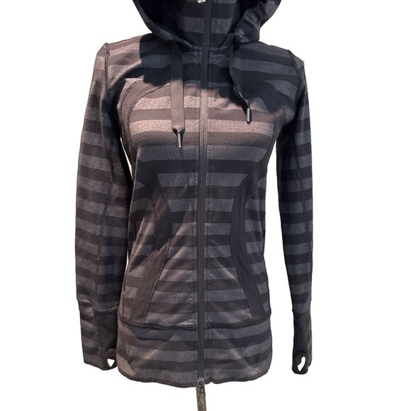 Lululemon Stride Jacket Full Zip Hoodie Black Grey Macro Stripe size 6 pockets - Picture 3 of 12